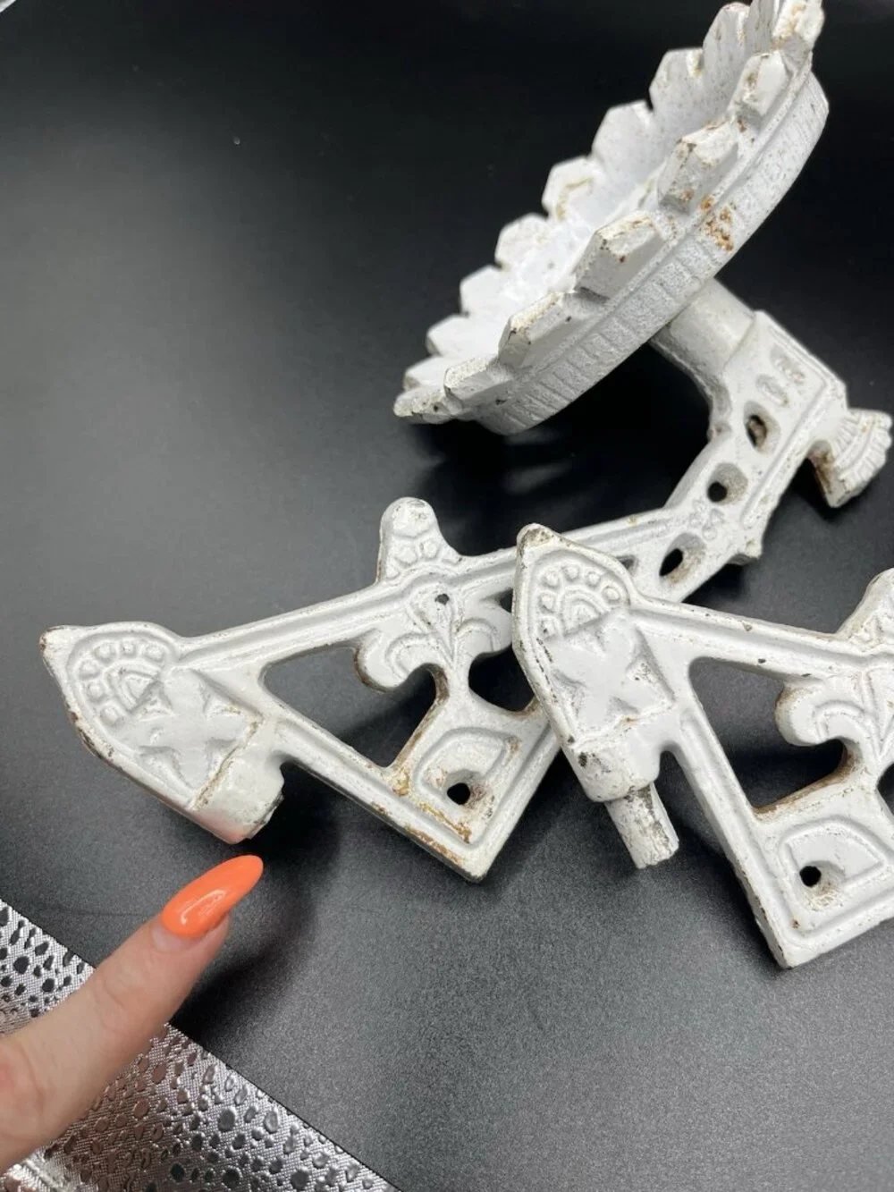 Vintage Gothic Cast Iron Wall Mount Soap Dishes White Architectural Salvage Pair